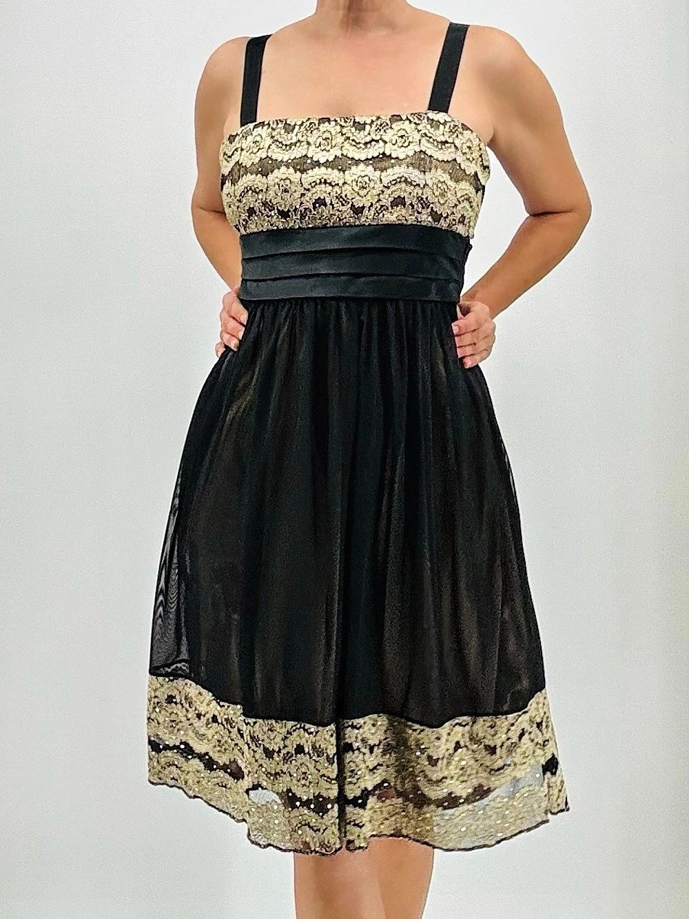 R & M Richards Whimsigoth Fairycore Lace Sequin Satin Charmeuse Cocktail Dress